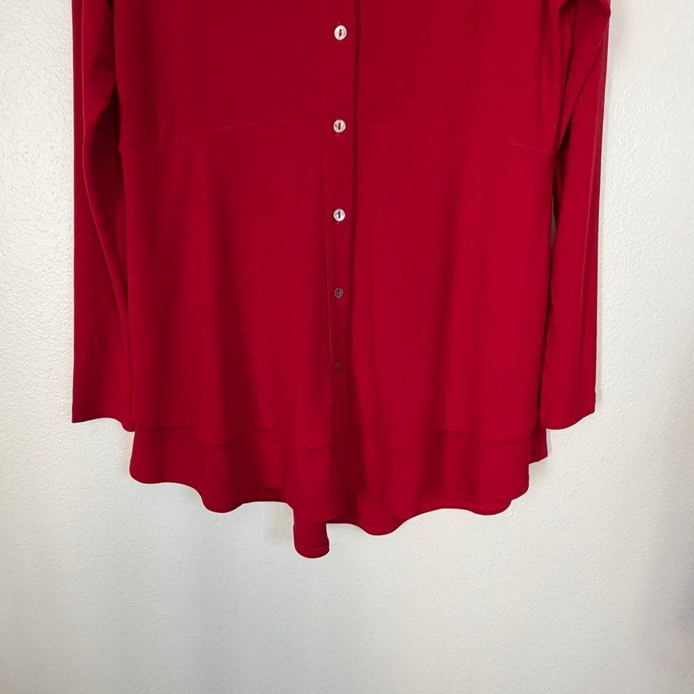 Sympli Tunic Top Size 8 Red Long Sleeves Layered Flowy Button Front - Picture 3 of 5
